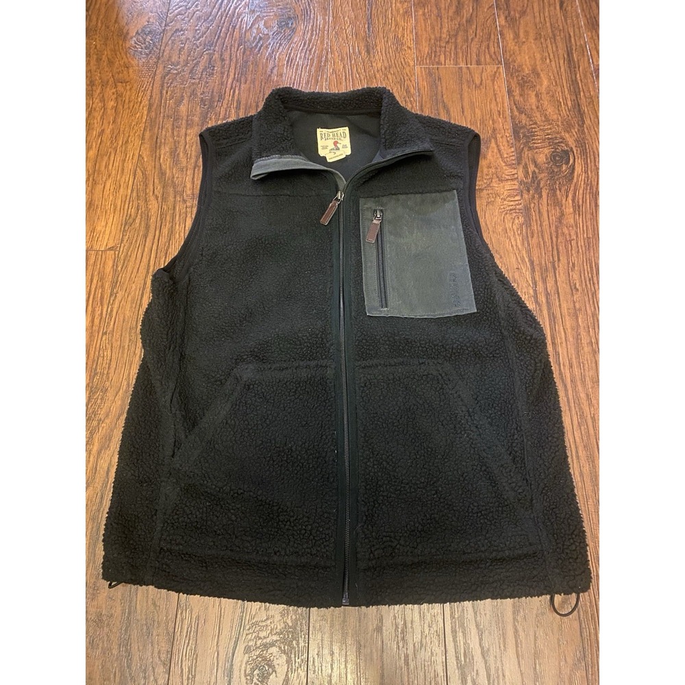 Red Head Fleece Vest Mens Small Black Full Zip Utility Multi-pocketed